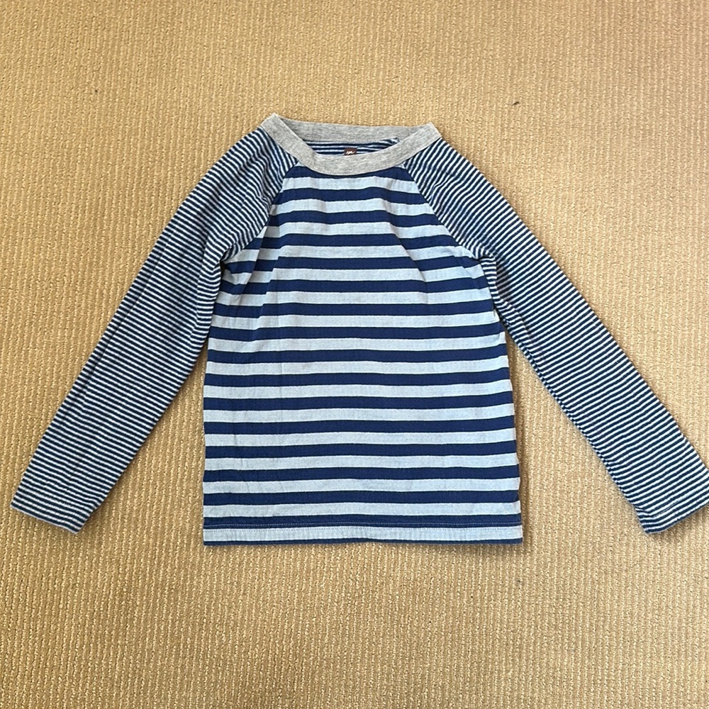Double-knit navy striped tea collection shirt in raglan sleeve cut